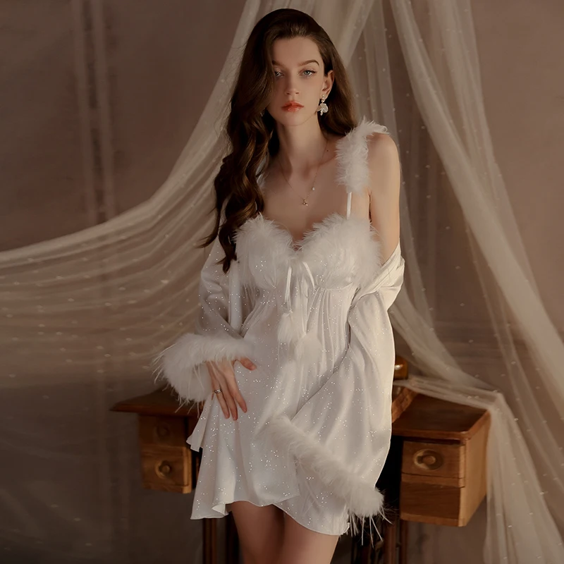 

Комплекты халатов с блестками и серебряными перьями, сексуальное нижнее белье для взрослых, ночное платье, женская ночная рубашка, ночная рубашка Babydooll, женская одежда для сна