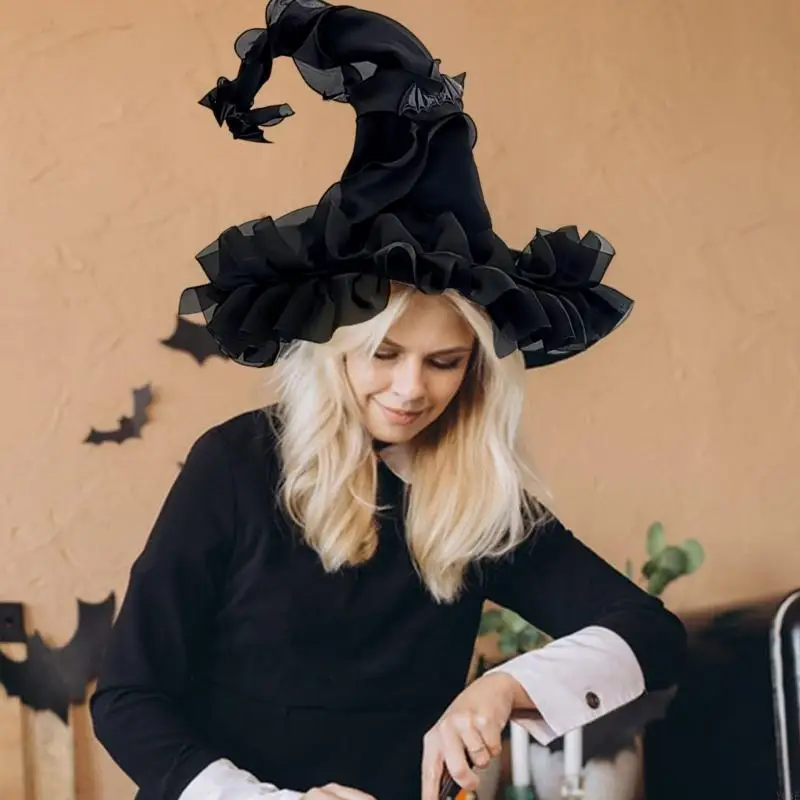 

Witch Hat For Halloween Costume Adjustable Elastic Headbands Breathable Polyester Caps Portable Folding Design For Adults Y08E