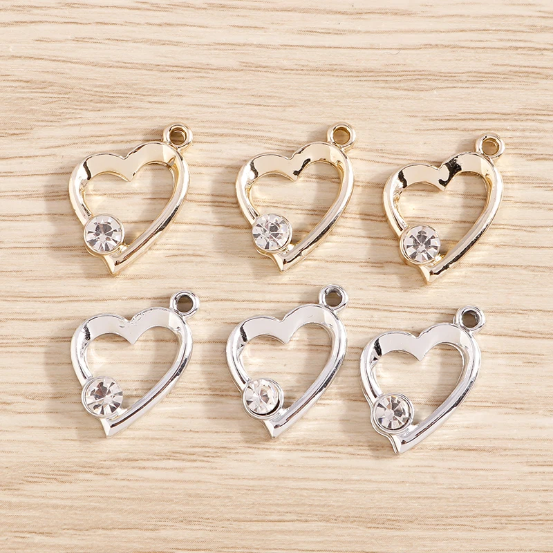 Tusember 10 Stück exquisite silberfarbene Kristall-Liebesherz-Charms für die Schmuckherstellung, modische Ohrringe, Halsketten, DIY-Anhänger – Detail 14