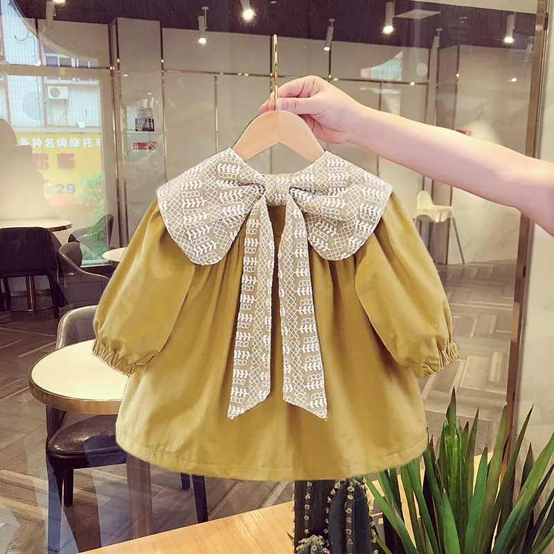 2025 Girls' Outerwear Children's Autumn and Spring Clothing Baby Windbreaker Mid To Long Style Girls' Korean Version Top Coat