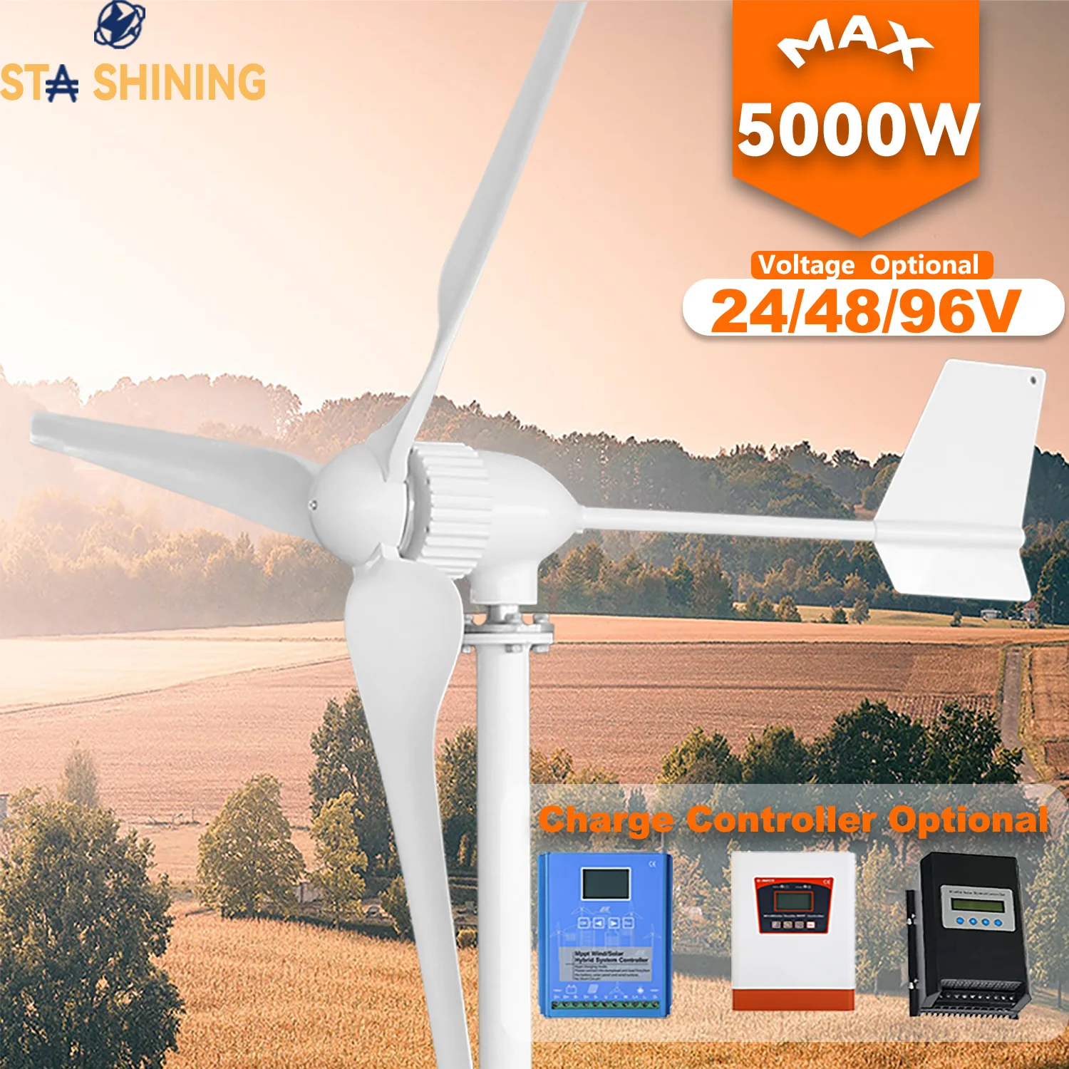 【Higher-Output】Horizontal Wind Turbine Generator 5000W Max Windmill W/ MPPT Hybrid  Charge Solar Wind Off-Grid System,  3 Blades