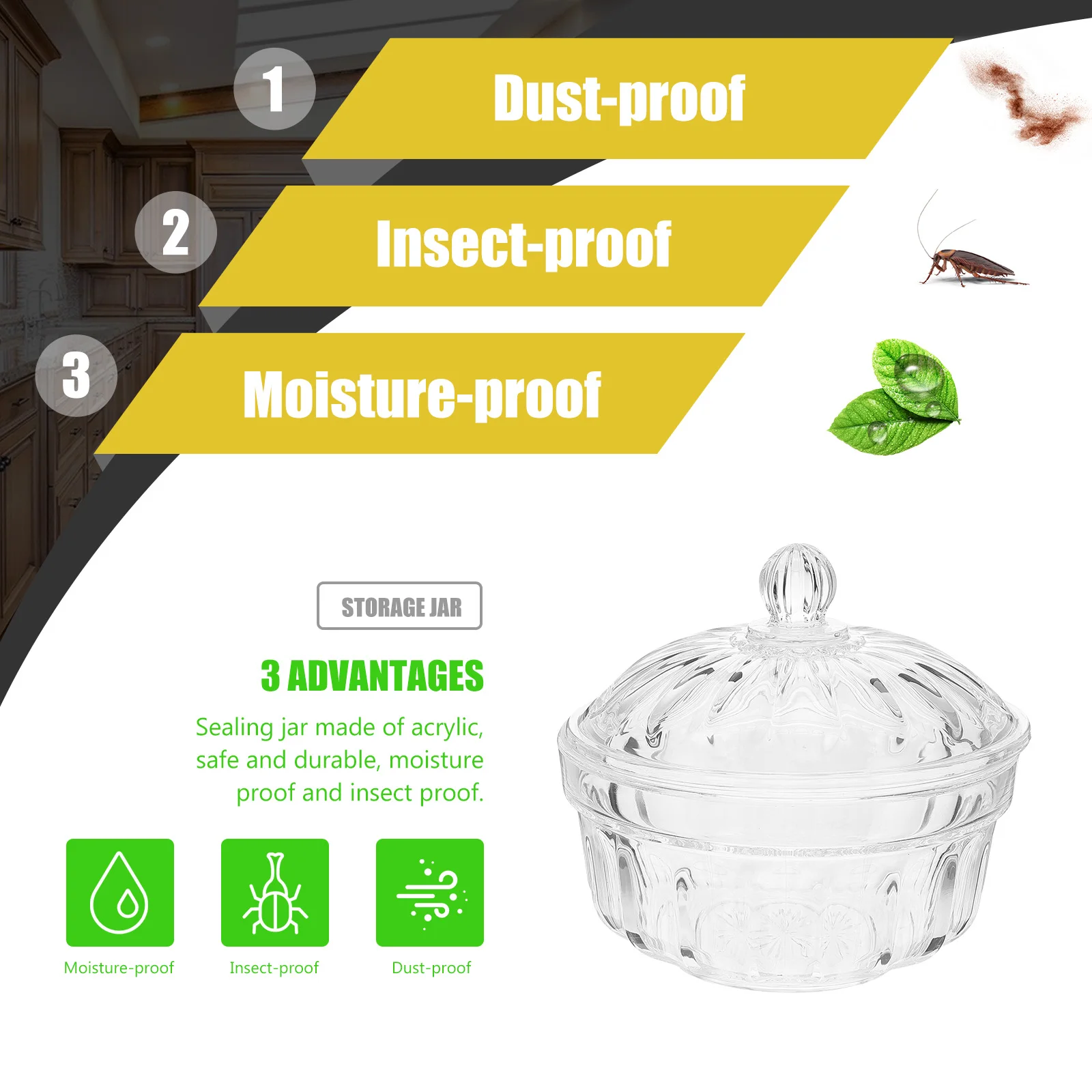 

Transparent Acrylic Sealed Storage Jar With Lid Moistureproof Snack Dessert Nut Dried Fruit Container Portable