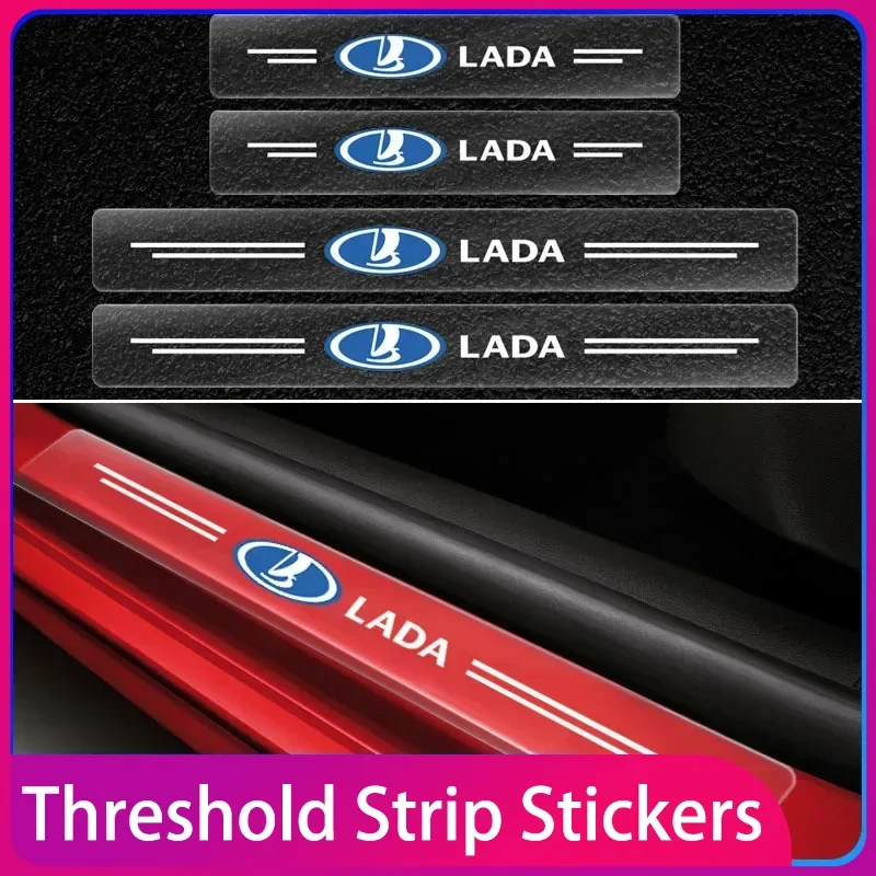 

4pcs Carbon Fiber Car Sticker Auto Door Threshold Scratch Waterproof for Lada VESTA Niva Kalina Priora Granta Largus Vaz