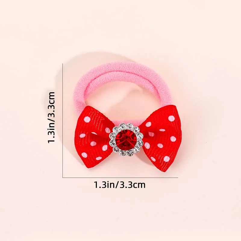 ncmama 6cs/lot Mini Rhinestone Hair Bow Clips For Children Sweet Girls Dot Printing Bowknote Hairpin Barrettes Hair Accessories