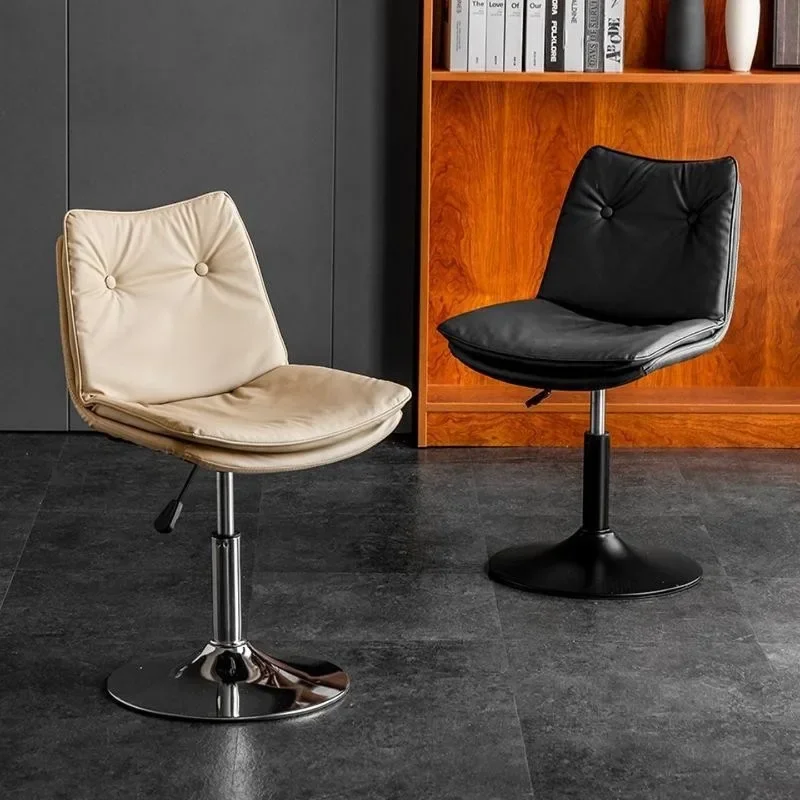 Tufted Leather Swivel Desk Chair, Adjustable Height Armless Office Chair, Upholstered Rolling Vanity Chair for Home, Office