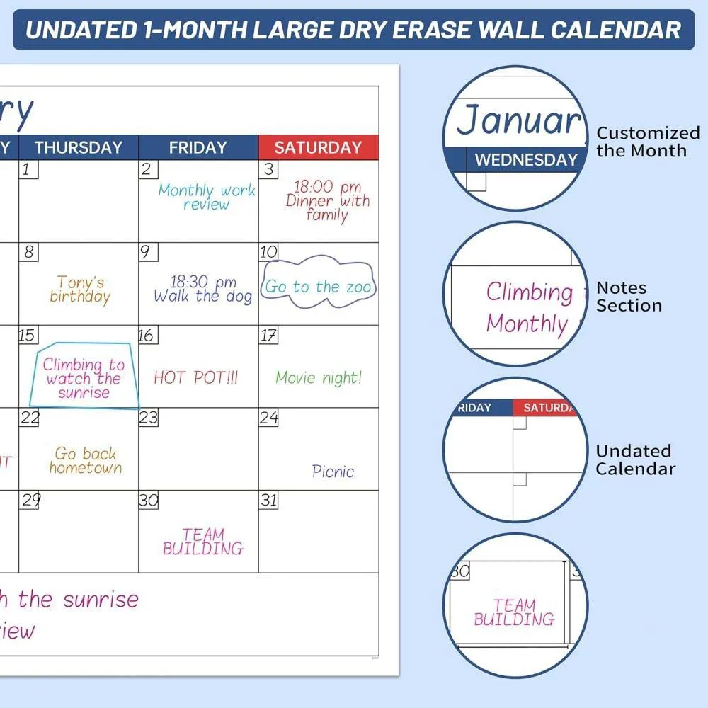 

1-piece wall calendar, including 1 wall calendar and 1 glue point