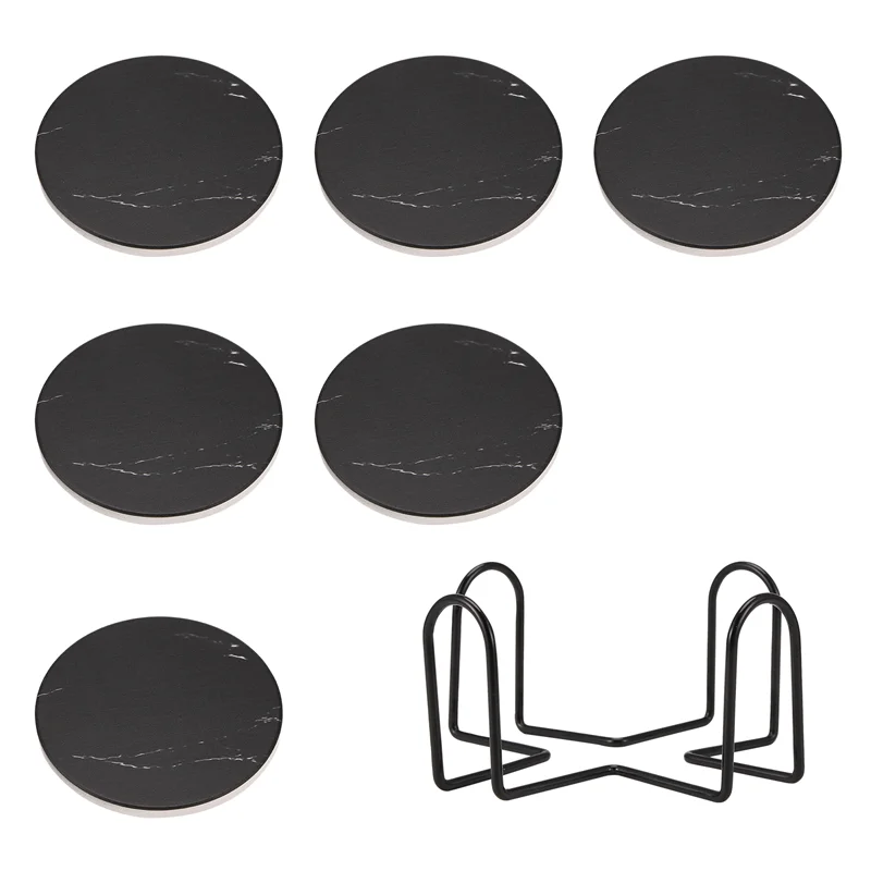 ABPQ-dessous de verre pour boissons, ensemble de dessous de verre en pierre avec support en métal, base en liège, motif de Surface en marbre, lot de 6