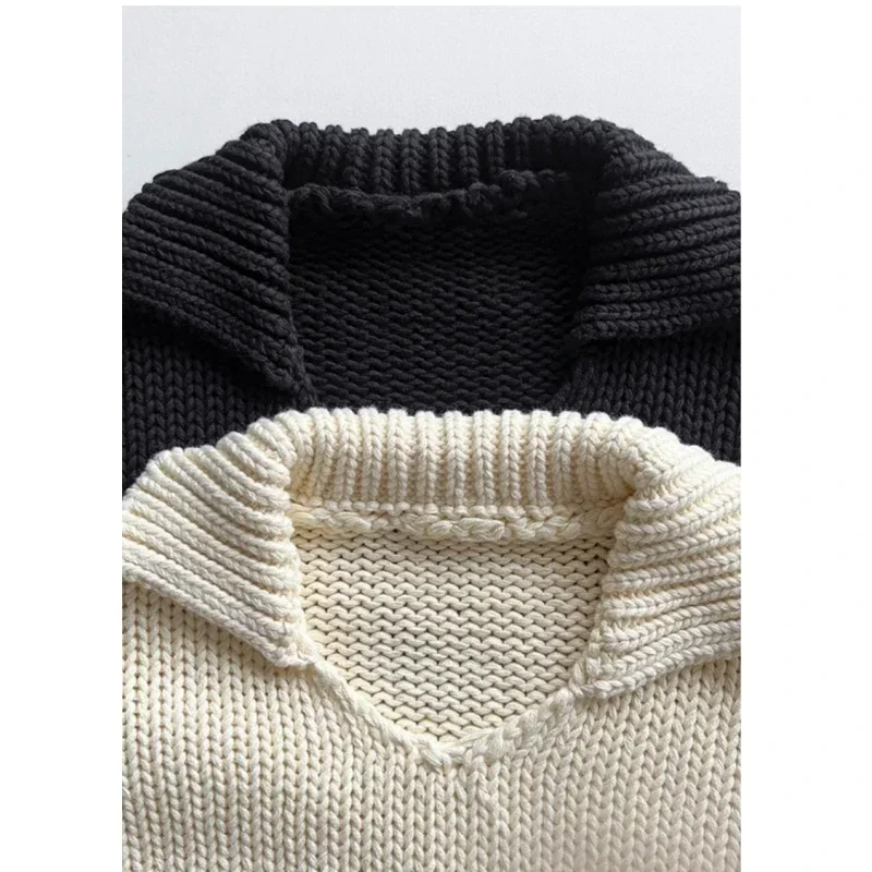 2023 Autumn Cot Spanish Niche POLO Neck Retro Tube Approximately Thick Knit Short Sleeved Knit