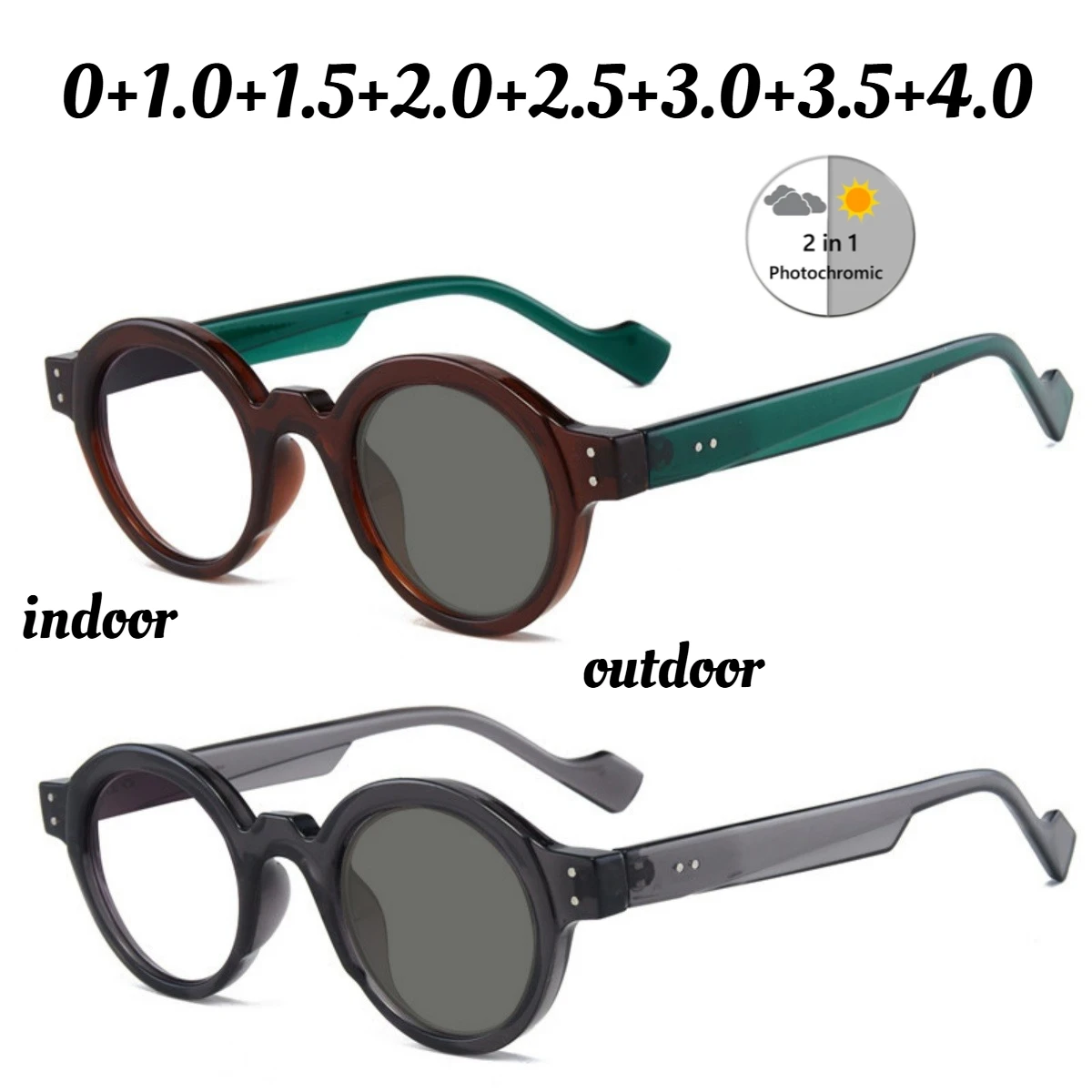 

Men's Retro Round-Frame Photochromic Reading Glasses Unisex New Style High-Definition Blue Light Blocking Reading Glasses +4.0