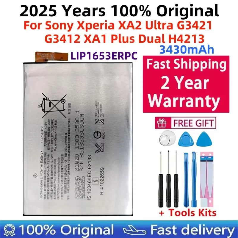 

100% Original For Sony Xperia XA2 Ultra G3421 G3412 XA1 Plus Dual H4213 High Quality LIP1653ERPC 3430mAh Battery Bateria+Tools