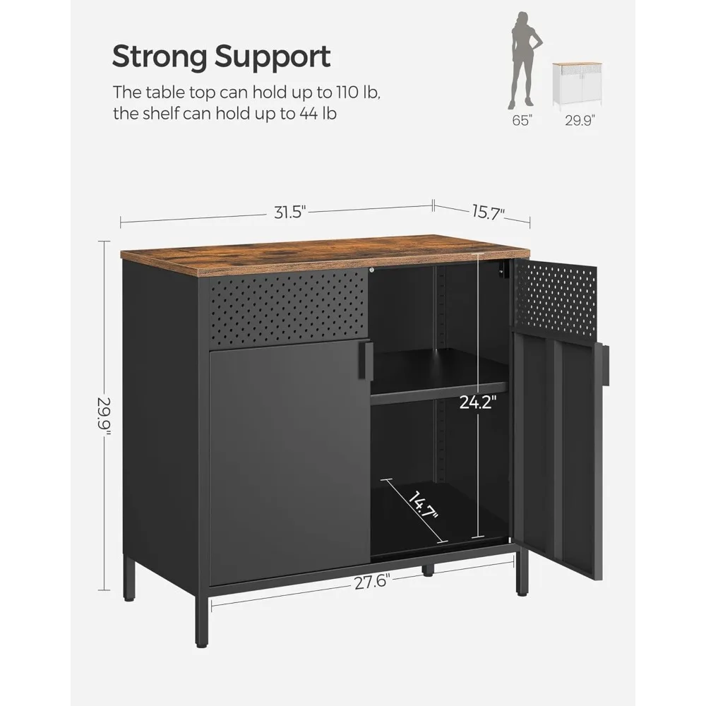 Armadietto portaoggetti, armadietto in metallo, credenza con 2 ante, 15,7 x 31,5 x 29,9 pollici, chiusura magnetica, ripiano regolabile, acciaio Fr
