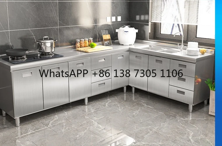 

304 overall all stainless steel white steel kitchen cabinet simple stove integrated storage cupboard
