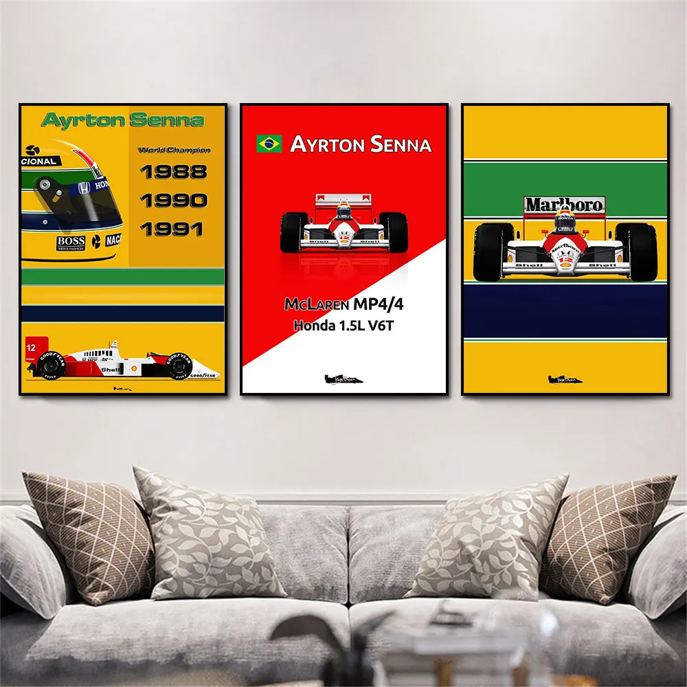 

F1 Racing Car Ayrton Senna MP4 World Champion Poster Print Canvas Painting Home Decor Wall Art Picture For Living Room