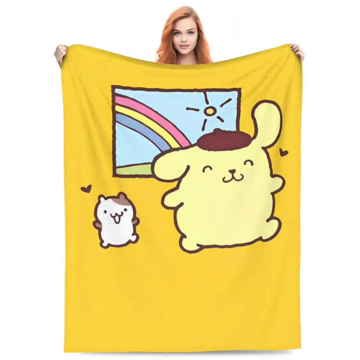 Pom Pom Purin Miniso Blanket Quality Warm Throw Blanket Winter Travel Office Picnic Home Decor Comfortable Bedspread Bed Cover