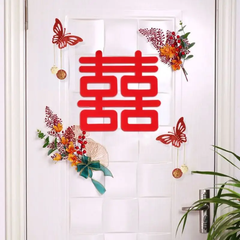 Men and women's wedding room bedroom door decoration set background wall happy character simulation flower