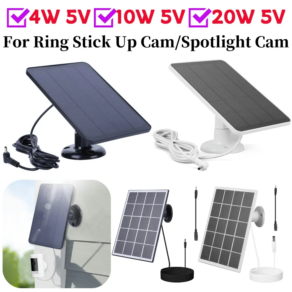 4W 5V Solar Panel Kit Waterproof Adjustable Wall Mount Bracket with 9.8FT Charging Cable for Ring Stick Up&Spotlight Camera