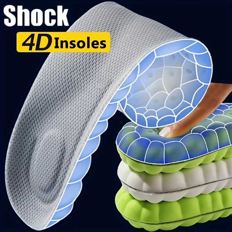 4D Orthopedic Sport Insoles Soft Breathable High-elasticity Shock Absorption Running Shoe Pad For Men Women Latex Massage Insole image 5