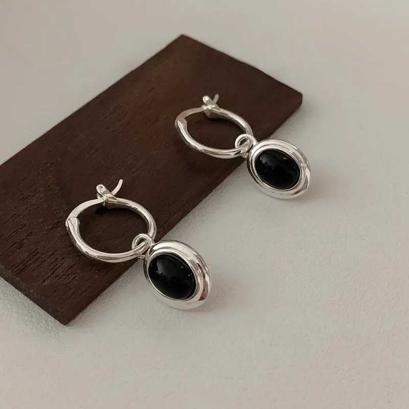 VENTFILLE 925 Sterling Silver Black Agate Rotund Earrings For Women Girl Originality Design Korean Jewelry Party Gifts Dropship