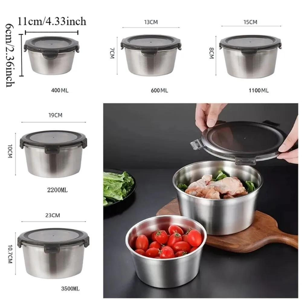 سميكة الفولاذ المقاوم للصدأ صندوق حفظ الطازجة جولة مختومة صندوق حفظ الطعام مريحة المضادة للتسرب صندوق تخزين الثلاجة #6