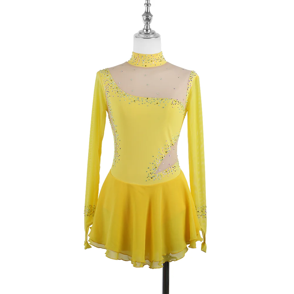 Zagitova-vestido de patinaje artístico para mujer y niña, ropa de patinaje sobre hielo, manga larga, verde salvaje con diamantes