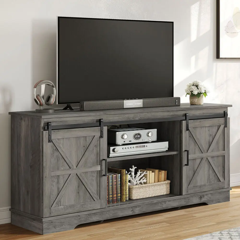 TV Entertainment Center com Armários De Armazenamento, TV Stand, Media Console, 65"