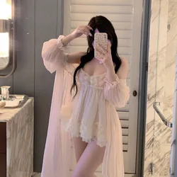 Fashion Fairy Sexy Suspenders Pajama Dress Nightgown Aesthetic Two Piece Set Summer Sleeping For Sleepwear Home Wear Dress Girls