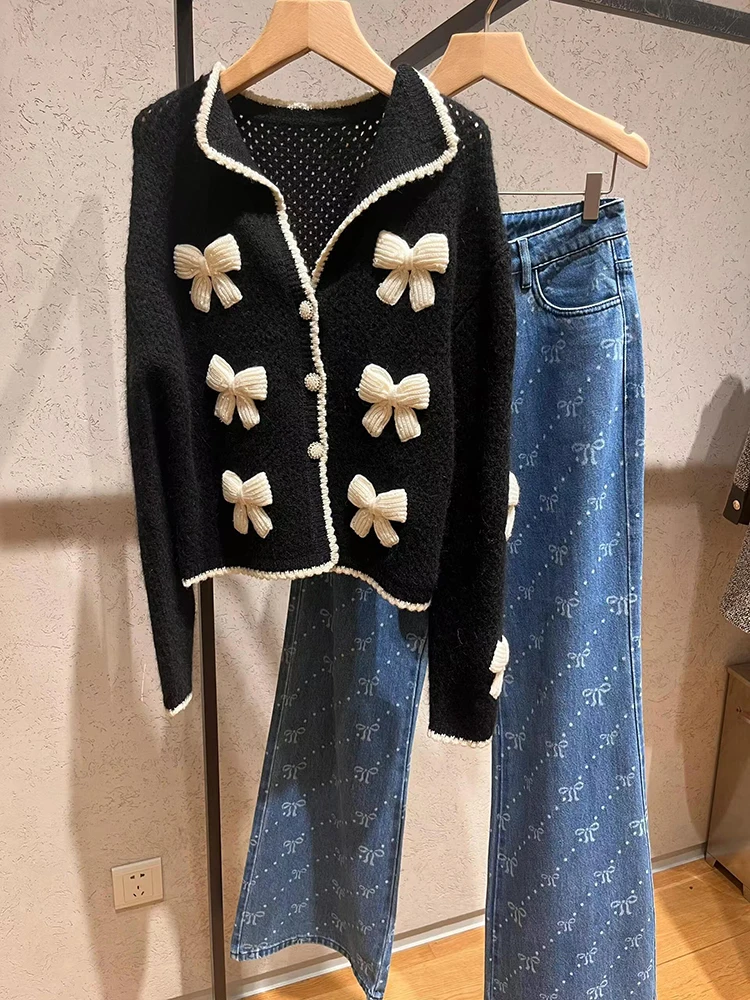 Cárdigan de punto de lujo para mujer, suéter con Nudo de mariposa, estilo de fragancia pequeña, estilo perezoso, prendas de v...