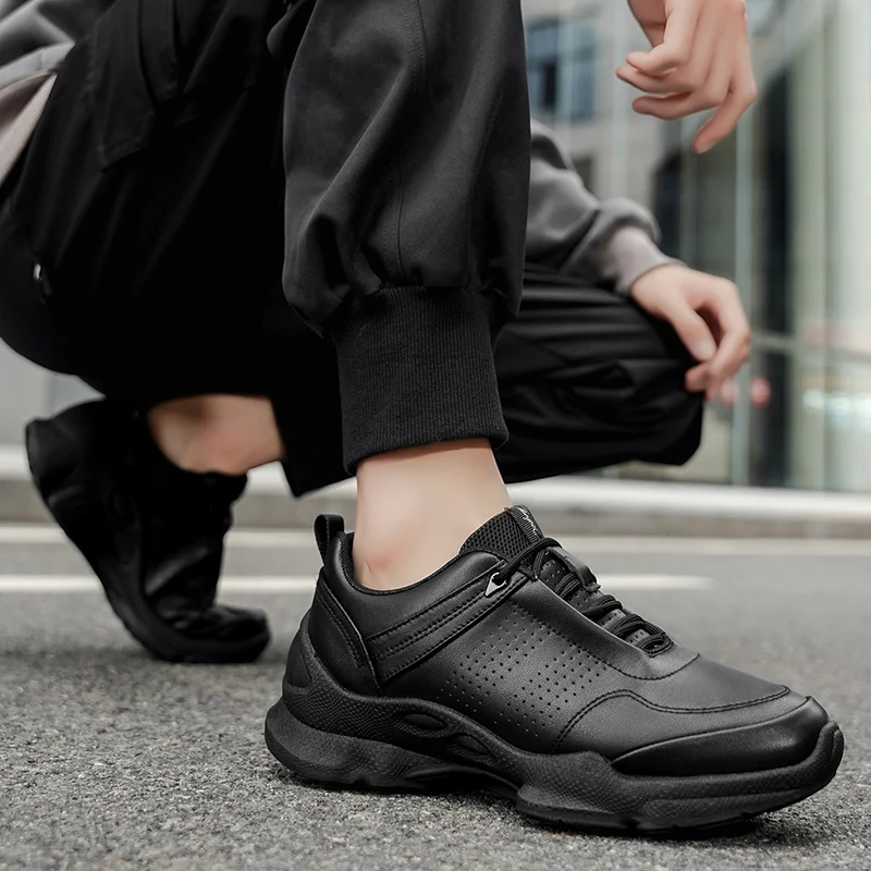 

Black Running Shoes Leather Waterproof Athletic Sneakers Men Wear-resistant Men Walking Sport Shoes Comfortable Men Shoes