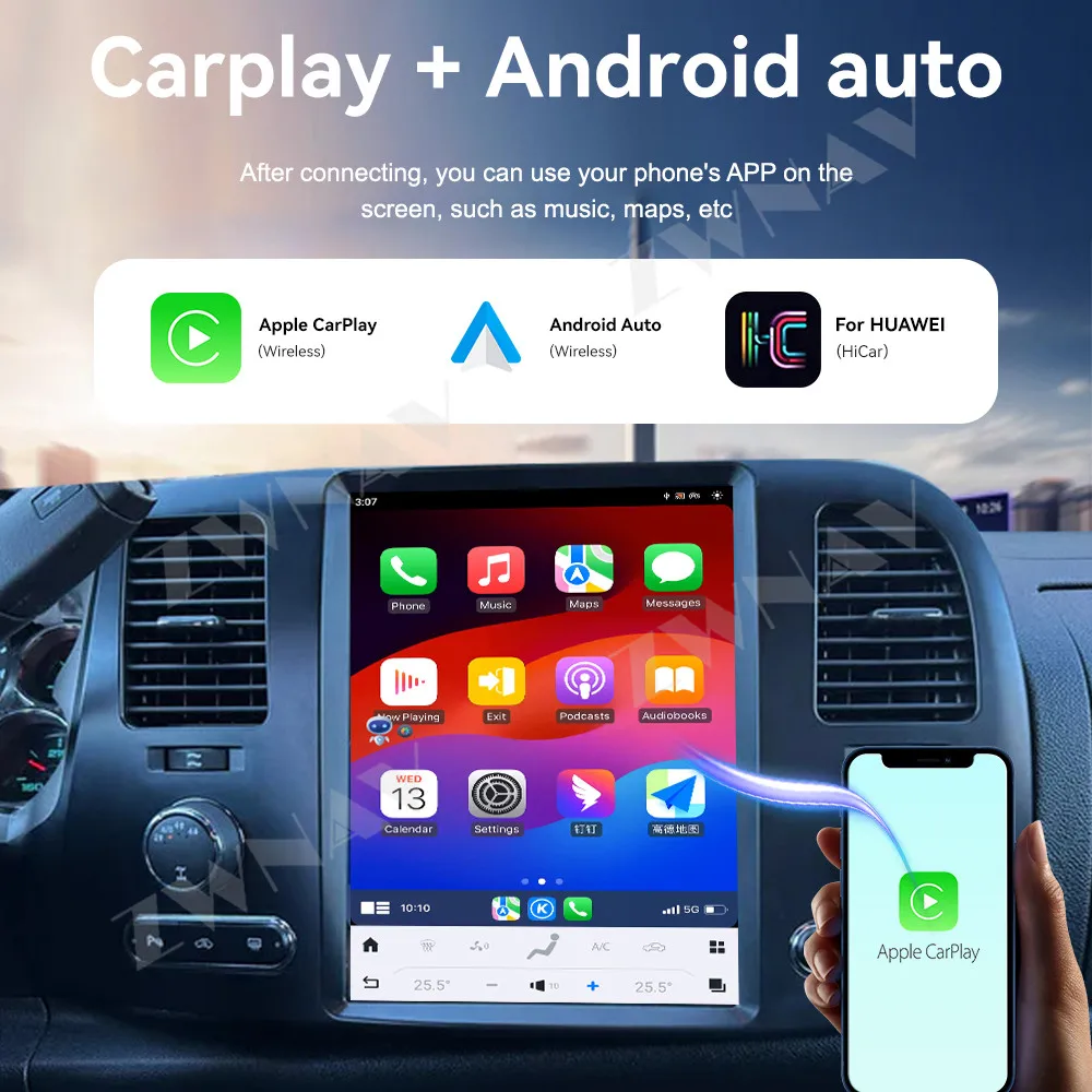 

12,1-дюймовый сенсорный экран для Chevrolet Silverado GMC Sierra 2007-2013 Android14 GPS-навигация Carplay автомобильный мультимедийный плеер головное устройство