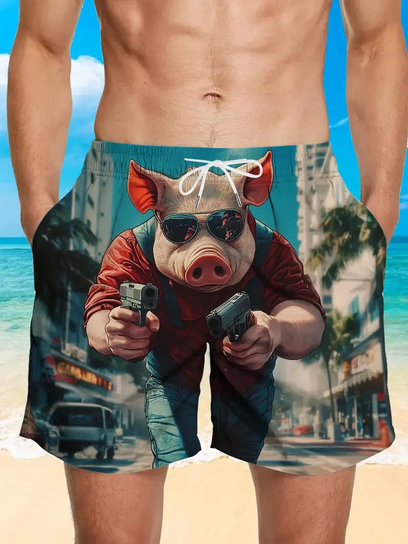 

3d Printing Funny Pig Pattern Beach Shorts For Men Cute Pig Swimming Trunks Kids Summer Hawaiian Loose Quick Dry Board Shorts