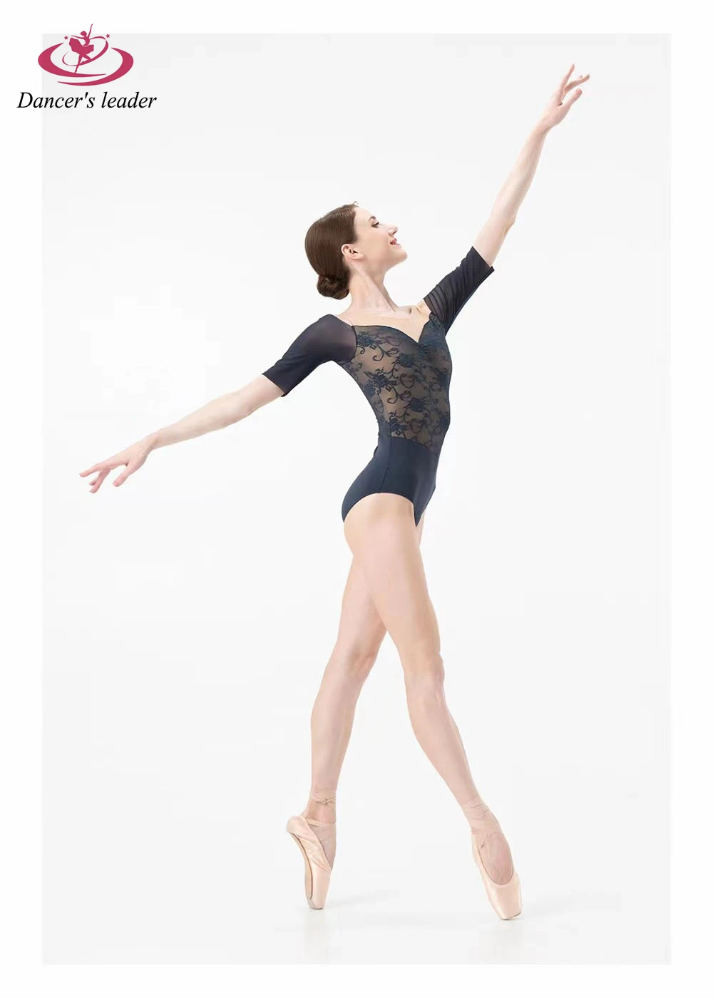 Ballet Costume Leotard for Off Shoulder Short Sleeve Lace Embroidery Gymnastics Performance Costume Dress Aerial Yoga Costume