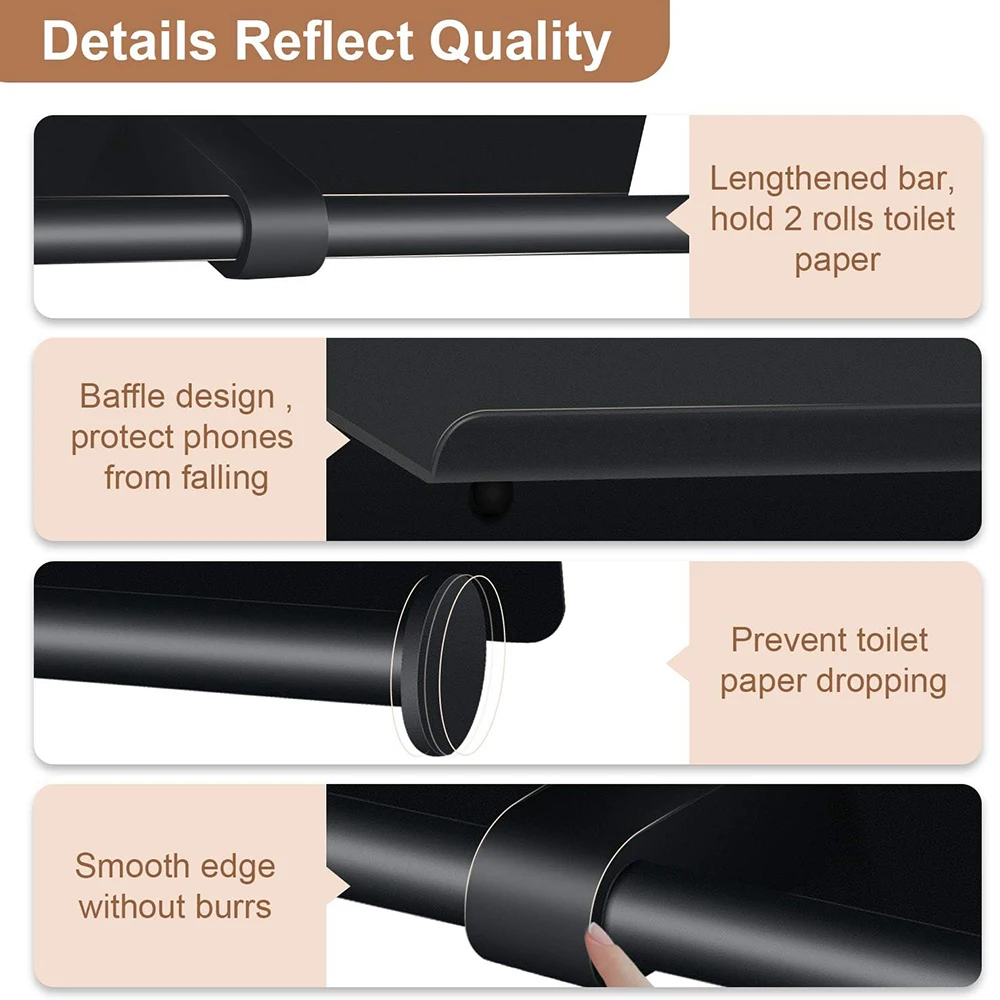 حامل ورق تواليت مزدوج مزدوج كبير حامل مناديل من الفولاذ المقاوم للصدأ مع حامل جداري للهاتف لحمام الحمام