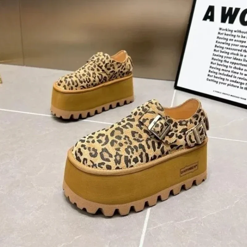 Leopard Platform Women Flats Shoes Suede Casual Fashion Loafers Shoes Woman Sneakers 2024 Trend New Autumn Walking Cozy Shoes