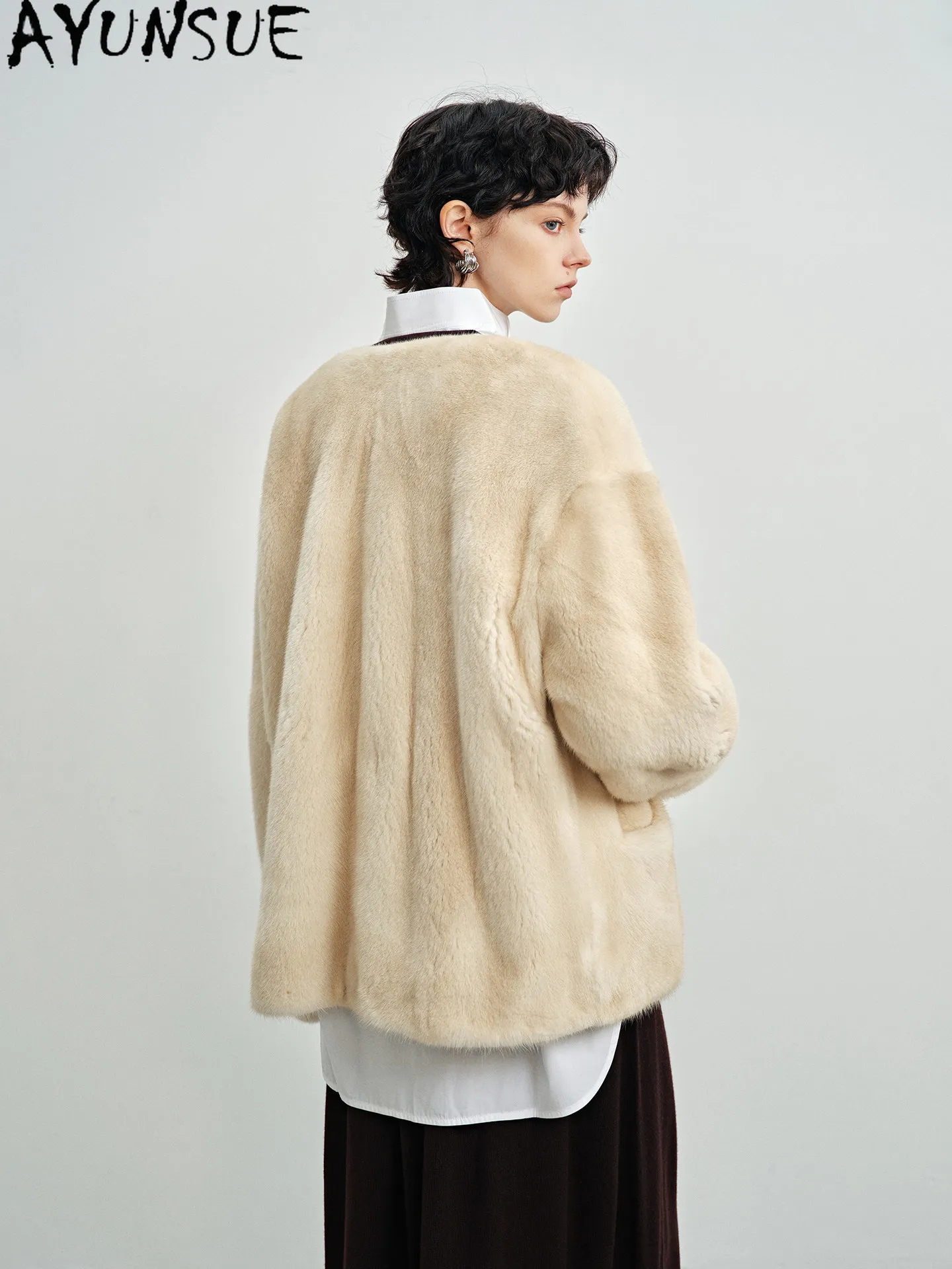 AYUSNUE Top Quality Natural Whole Mink Coat Women Warm Real Fur Womens Jackets Fashion Winter Clothes Swan Velvet Purple Label