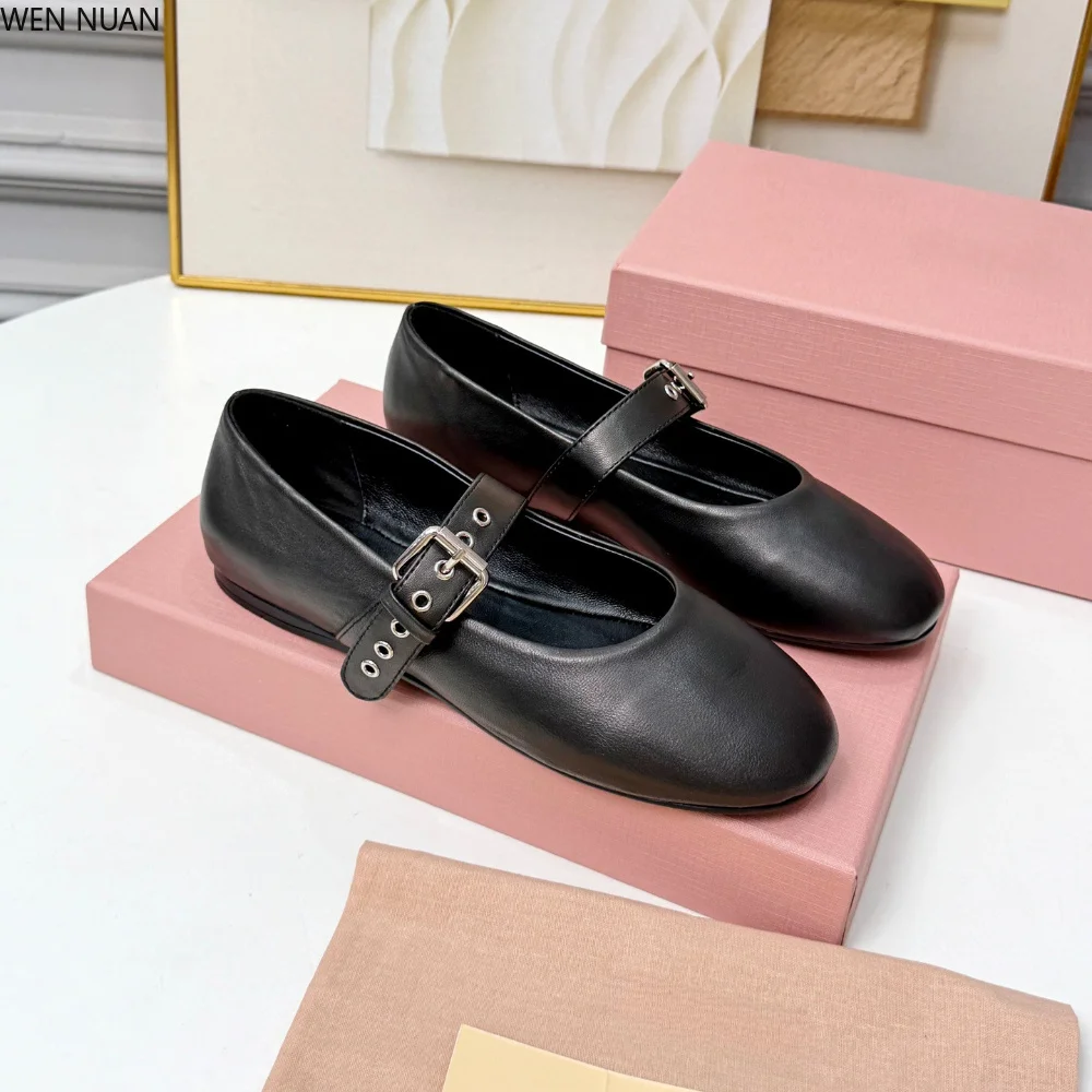 2026 New Retro Style Button-Up Mary Jane Shoes for Women - Flat Round Toe, Comfortable Ballet Flats, Fashionable Single Shoes