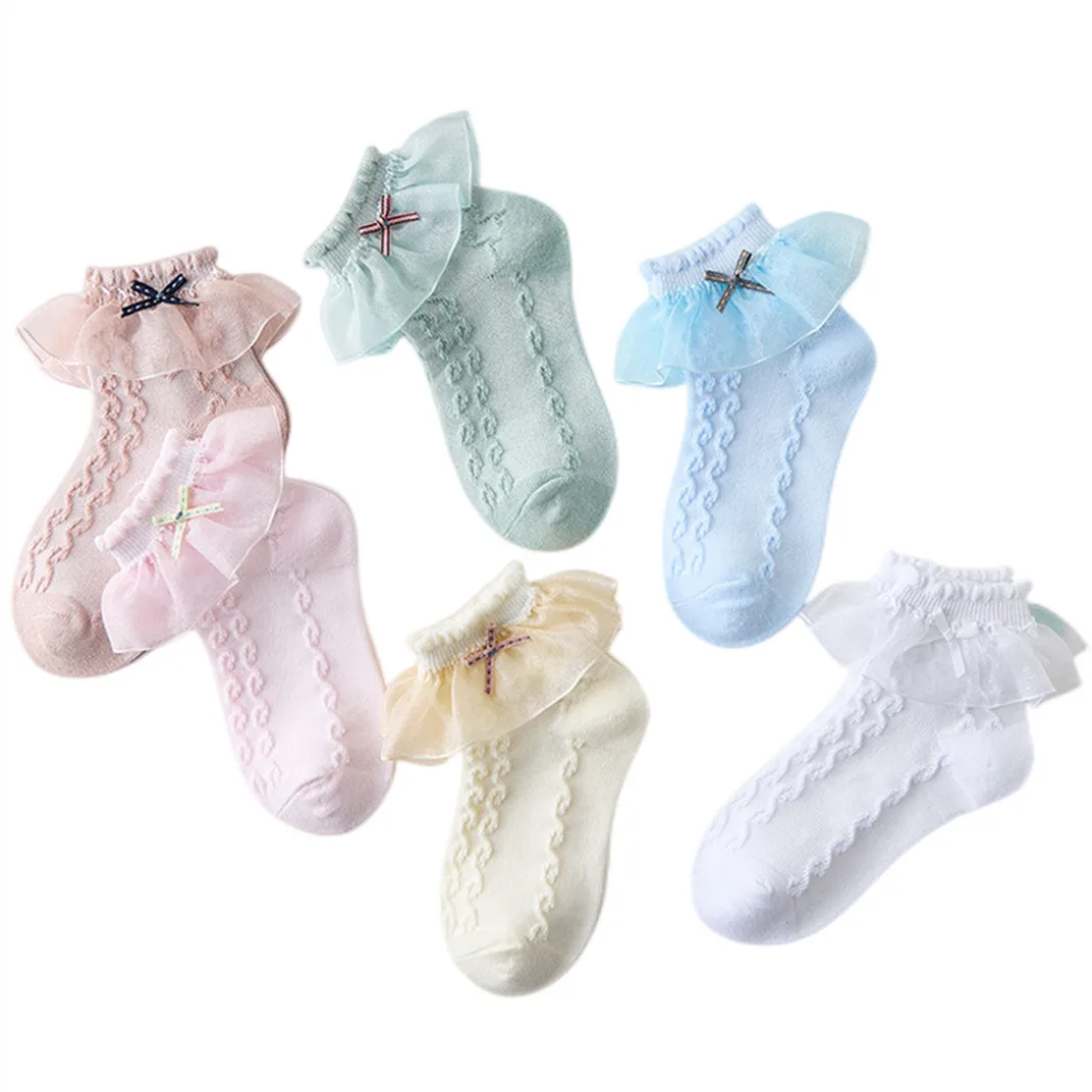 10Pairs Big Girl Cotton Socks White Pink Blue Yellow Brown Green Ruffle Lace Breathable Absorbing Sweat Socks Girls School Socks