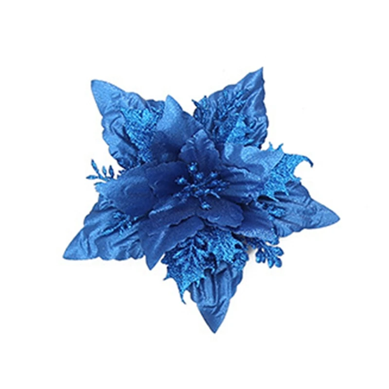 Decorações flores poinsétia com glitter 7 polegadas para guirlanda árvore guirlanda feriado,