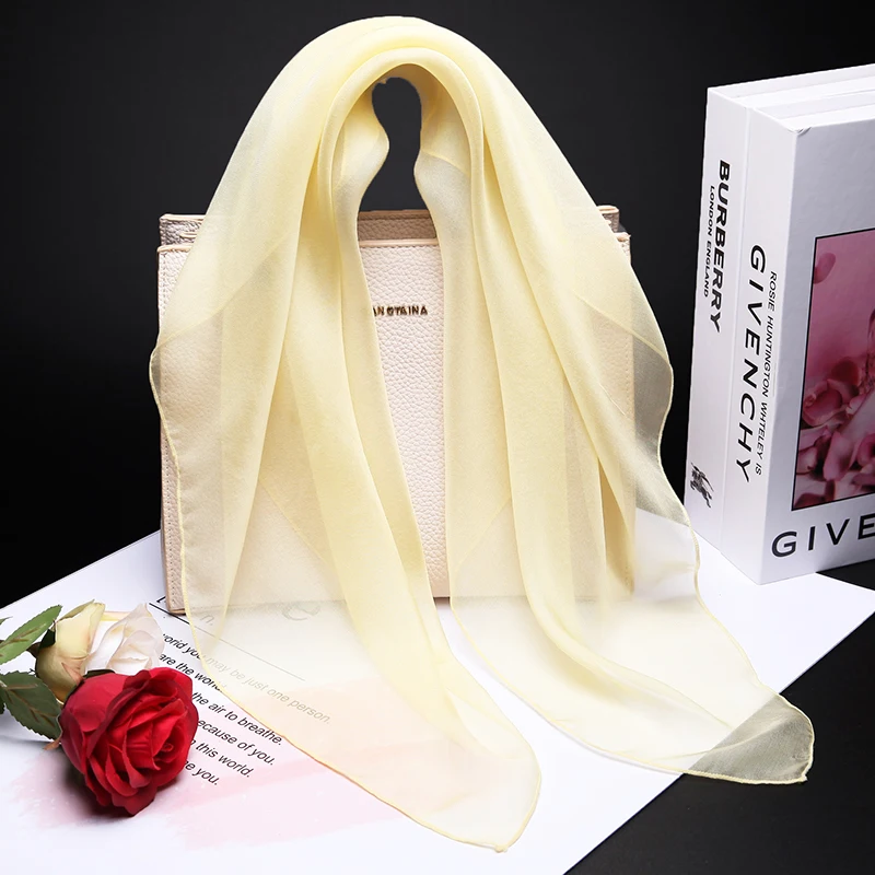 クラシックで多用途な-100-シルクスクエアスカーフネックプロテクション日焼け止めライトイエローグースヤングファッションママギフト