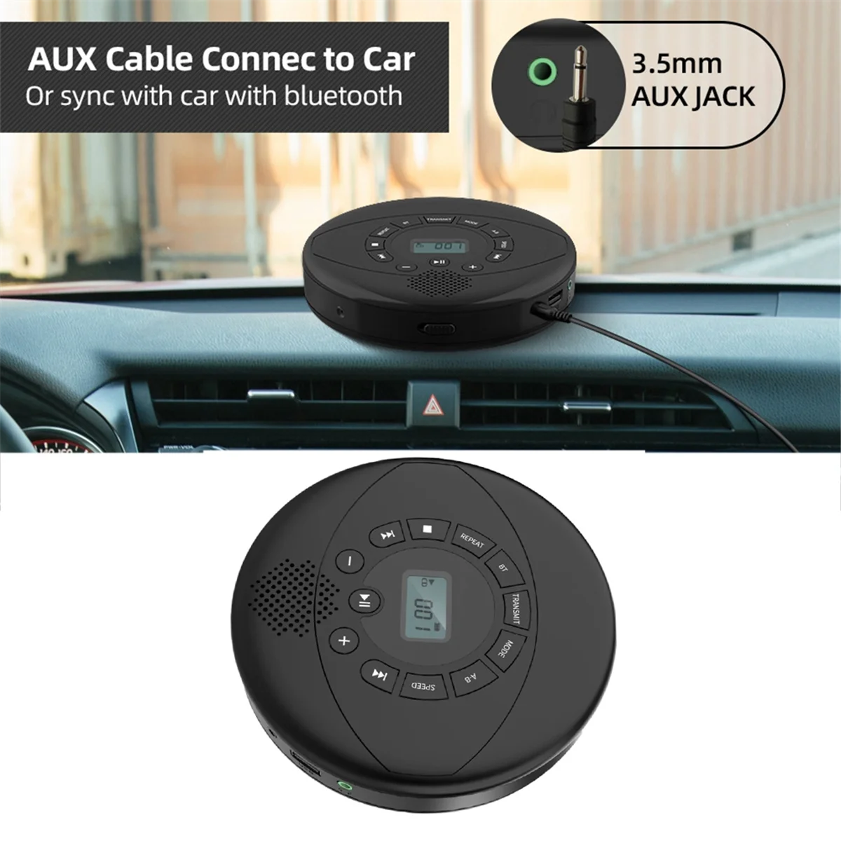 مشغل أقراص مضغوطة محمول من POP-l Walkman بلوتوث CD Walkman مكبر صوت مدمج مشغل أقراص مضغوطة قابل لإعادة الشحن مع USB/AUX/سماعة رأس