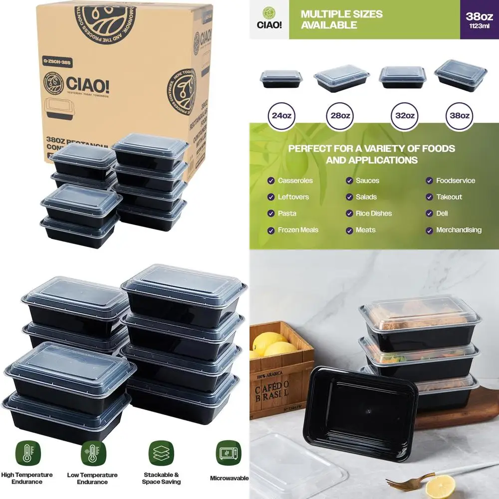 

Прямоугольный контейнер для еды черного цвета, 38 унций, для микроволновой печи, с крышкой, упаковка 150 шт.