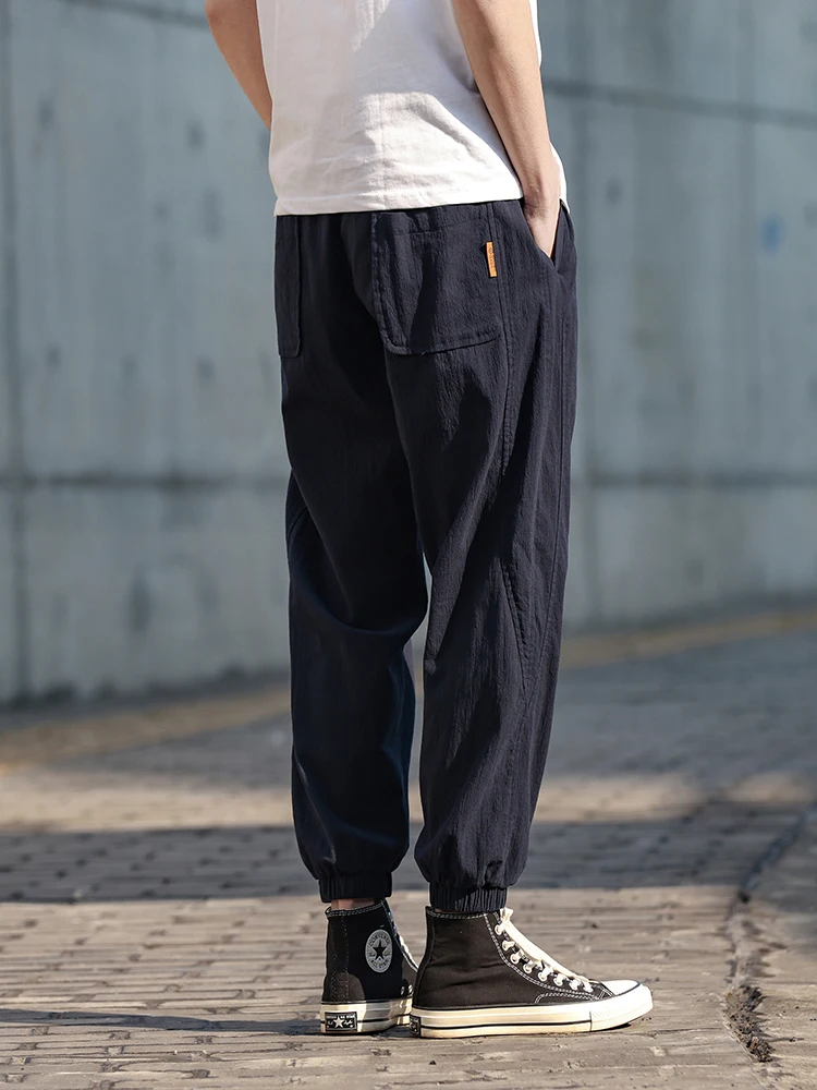 

Men's Casual Pure Color Nine-Foot Pants Breathable Loose Fit Harlan Cuffed Pants Spring Summer Trendy Brand Loose Leggings