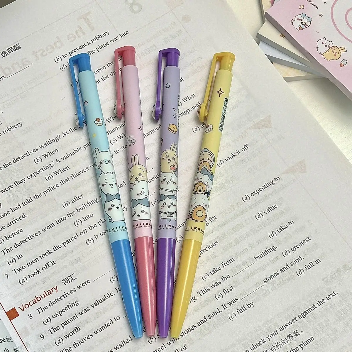kawaii Chiikawa Press Ballpoint Pen 0.5mm Blue Ink Cartoon Style Usaqi Giyabi Hachiware Pen Cute Anime Stationery for Students view 5