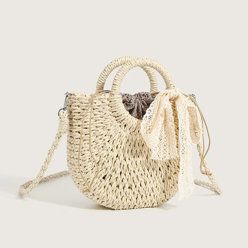 Letnie torba plażowa ze słomy ręcznie tkane torebki damskie modne koszyczki Crossbody casualowe torby rattanowe o dużej pojemności