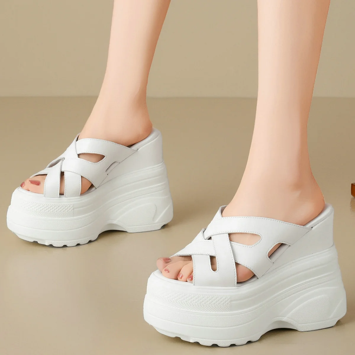 

Summer Size 44 Pumps Shoes Women Big Size 46 47 Genuine Leather Wedges Platform High Heel Mules Plus Size 45 Gladiator Sandals