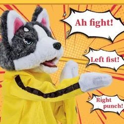 Kung Fu Animal Toy Husky Gloves Dog Interactive Hand Boxing Battle Sound Plush Toy Stuffed Boxing Dog Kids Gifts Funny Birthday