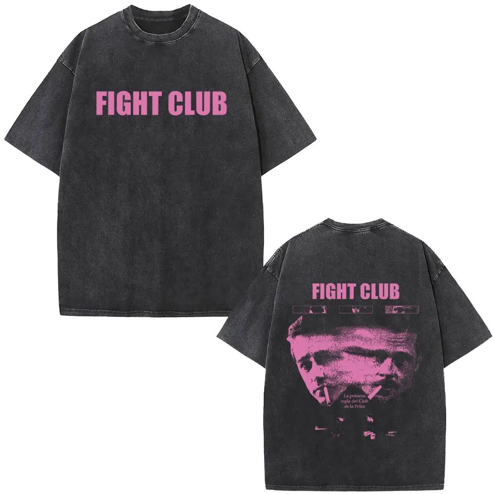 

Washed Vintage TV Fight Club Face Graphic T-shirt Men Casual Prue Cotton Short Sleeve T-shirts Unseix Loose Oversized T Shirts