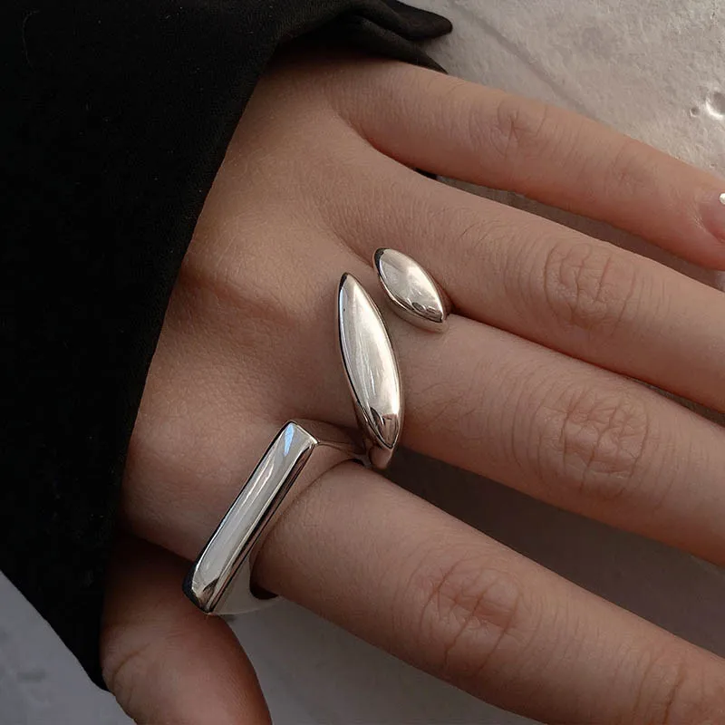 Silver Color Ring for Women Fashion Flat Simple Finger Open Vintage Handmade Ring Jewelry Allergy for Party Birthday Gifts