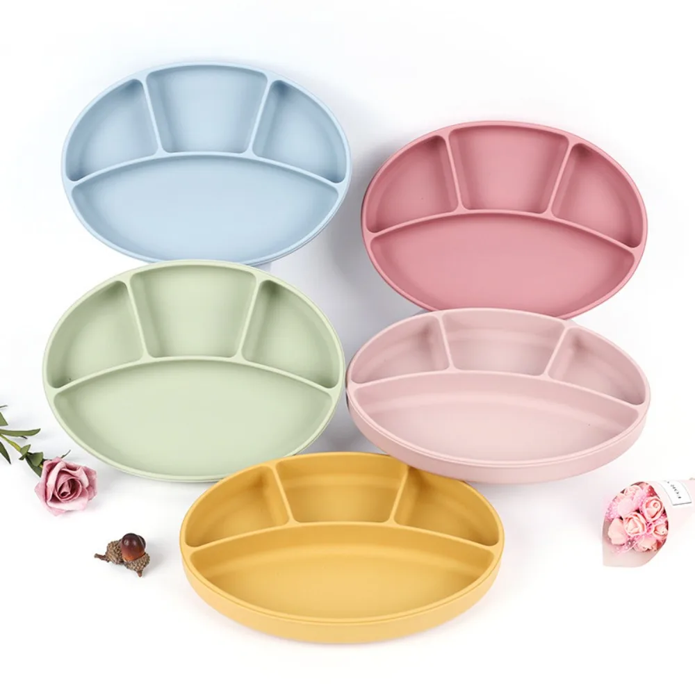 

Non-Slip Silicone Divided Plate Waterproof BPA Free Suction Cup Dinner Plate Kids Dishes Lightweight Kids Feeding Plate