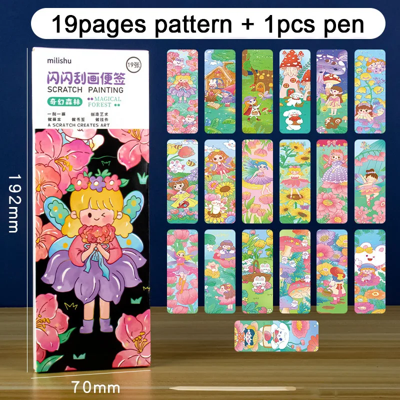 Rainbow Scratch Bookmark Art Paper Kit Cartoon Eenhoorn Dinosaurus Bloemenfee Zeemeermin Prinses Graffiti Schrapen Schilderen Notities