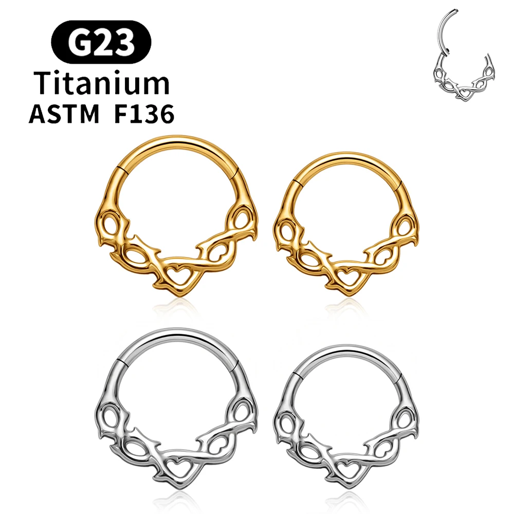 

ASTM F136 G23 Titanium Round Thorns Nose Ring Cartilage Earring Hinged Segment Septum Clicker Hoop Tragus Helix Piercing Jewelry